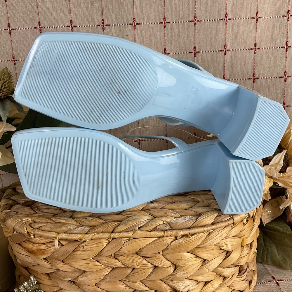 Jeffrey Campbell Womens Baby Blue Shiny “Jamm-3” Jelly Slide Sandal Heels Size 7 - Picture 4 of 6